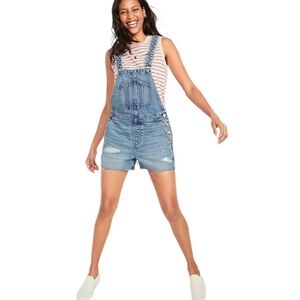 Old Navy Slouchy Workwear Ripped Cut-Off Jean Short Overalls - Women's Size XL